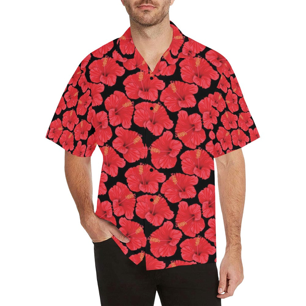 Hibiscus Red Pattern Print Design LKS306 Men's Hawaiian Shirt