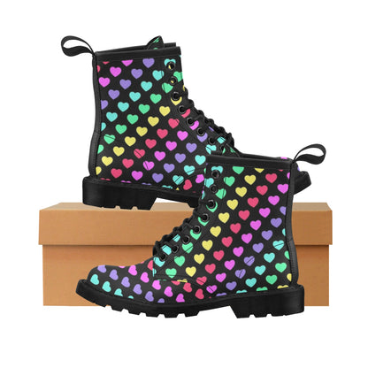 Heart Rainbow Pattern Print Design HE02 Women's Boots