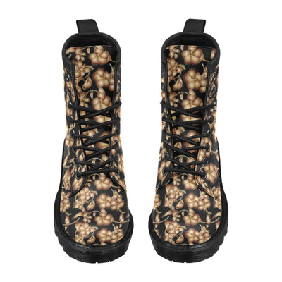 Brown Hibiscus Pattern Print Design HB06 Women's Boots