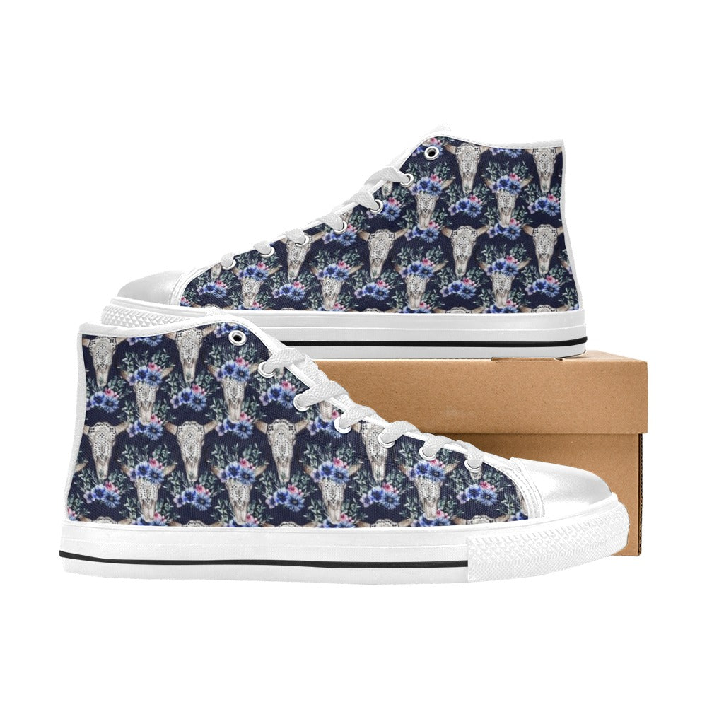 Buffalo Head Print Design LKS402 High Top Women's White Shoes