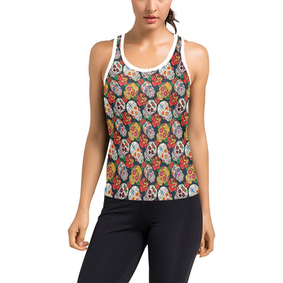 Sugar Skull Print Design LKS306 Women's Racerback Tank Top