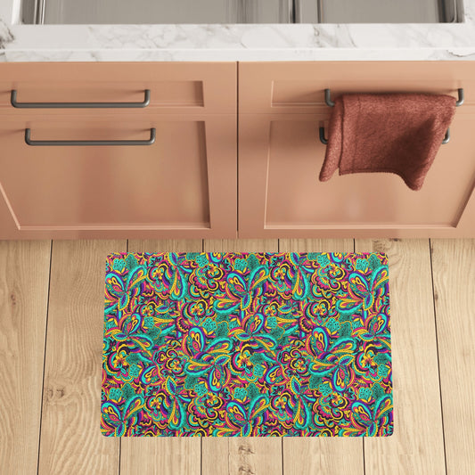 Psychedelic Trippy Floral Design Kitchen Mat