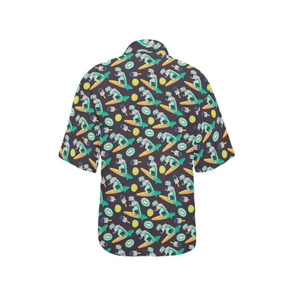 Surfboard T Rex Print Design LKS301 Women's Hawaiian Shirt
