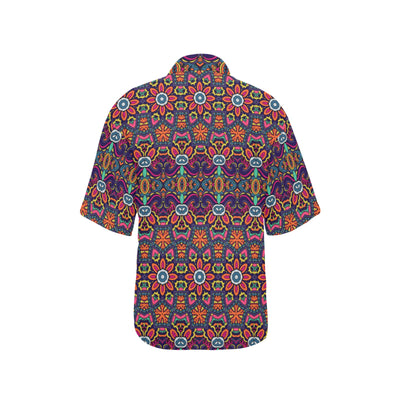 Ethnic Flower Style Print Pattern Women's Hawaiian Shirt