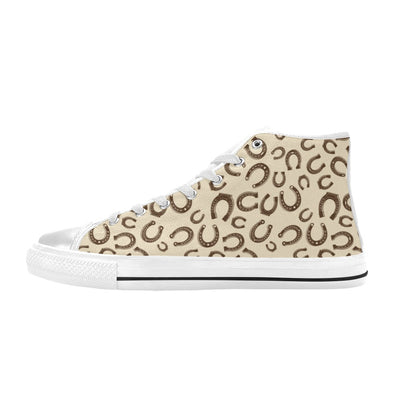 Horseshoe Print Design LKS302 High Top Women's White Shoes