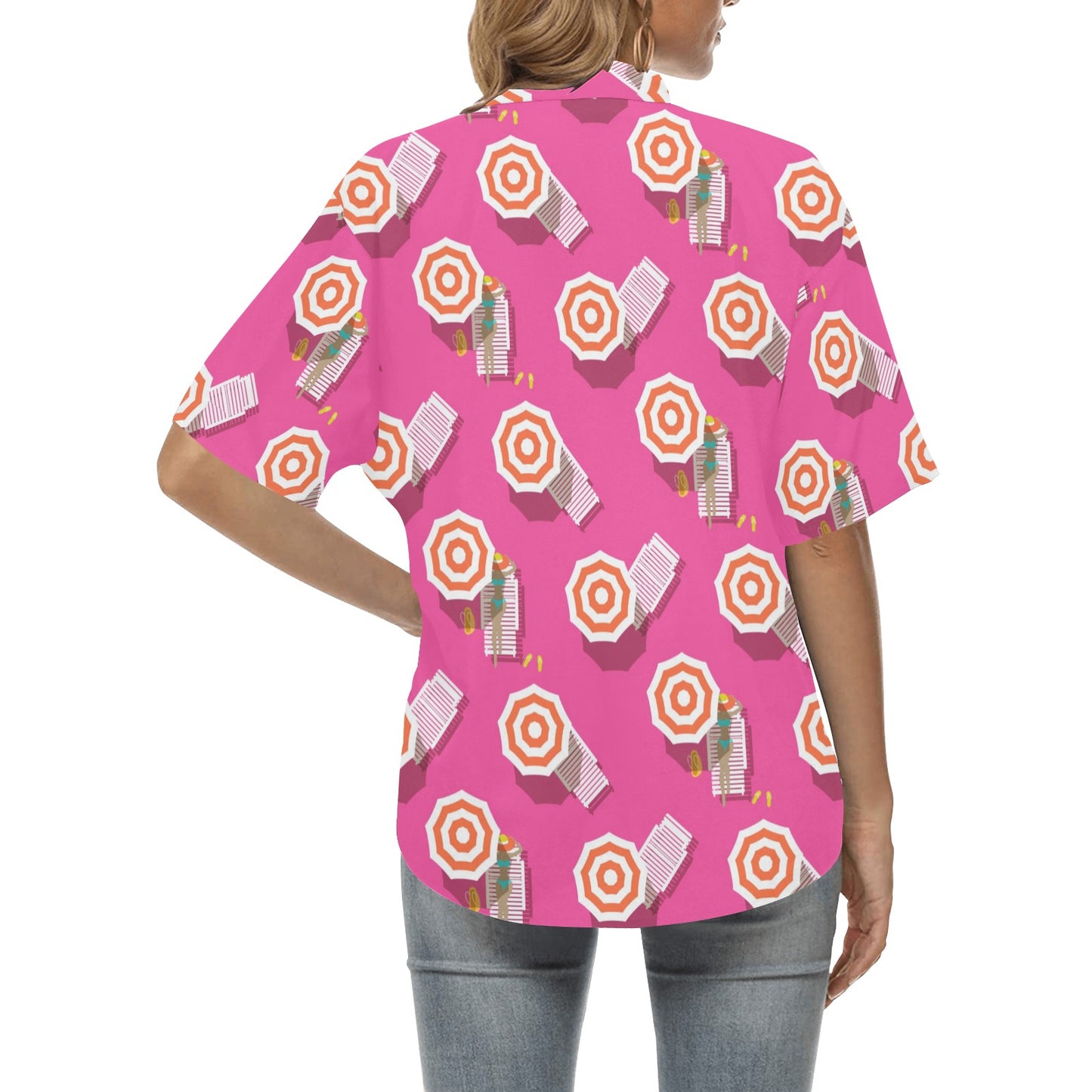 Beach Top View Umbrella Theme Women's Hawaiian Shirt