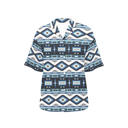 Navajo Dark Blue Print Pattern Women's Hawaiian Shirt