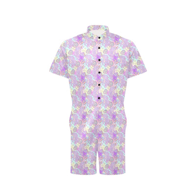 Unicorn Rainbow Star Heart Print Men's Romper