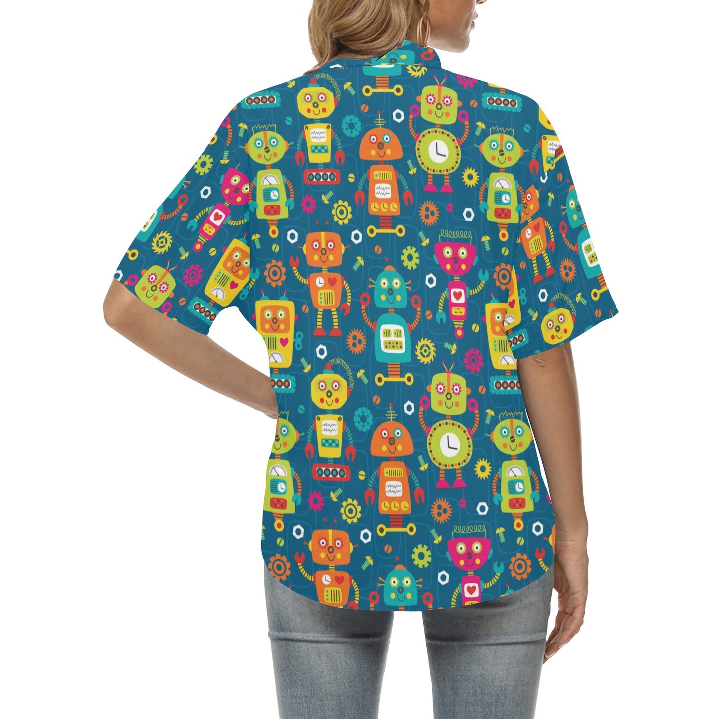 Robot Pattern Print Design A04 Women's Hawaiian Shirt