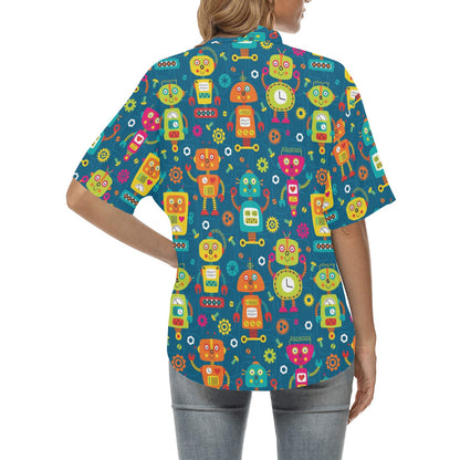 Robot Pattern Print Design A04 Women's Hawaiian Shirt
