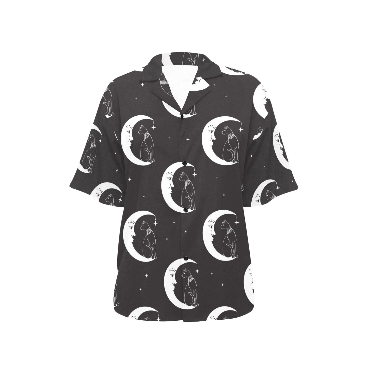Moon with Cat Pattern Print Design 04 Women's Hawaiian Shirt