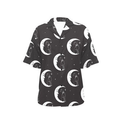 Moon with Cat Pattern Print Design 04 Women's Hawaiian Shirt