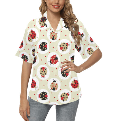 Ladybug Pattern Print Design 03 Women's Hawaiian Shirt