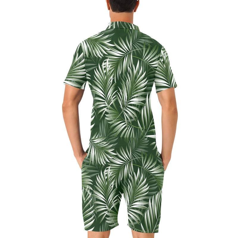 White Green Tropical Palm Leaves Men's Romper