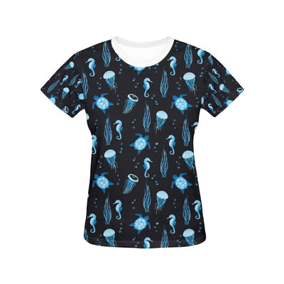 Sea Turtle Jelly Fish Sea Horse Print Design LKS3014 Women's  T-shirt