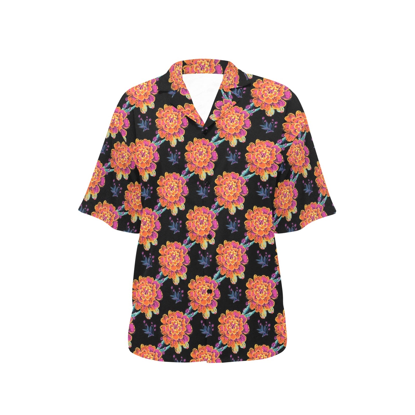 Marigold Pattern Print Design MR04 Women's Hawaiian Shirt