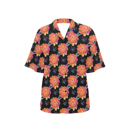 Marigold Pattern Print Design MR04 Women's Hawaiian Shirt