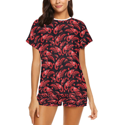 Shrimp Print Design LKS303 Women's Short Pajama Set