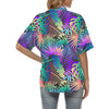 Neon Flower Tropical Palm Leaves Women's Hawaiian Shirt