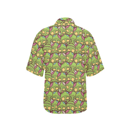 Zombie Head Design Pattern Print Women's Hawaiian Shirt