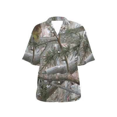 Camo Realistic Tree Forest Pattern Women's Hawaiian Shirt