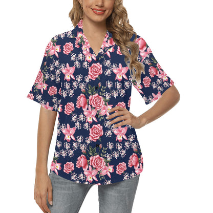 Rose Pattern Print Design A05 Women's Hawaiian Shirt