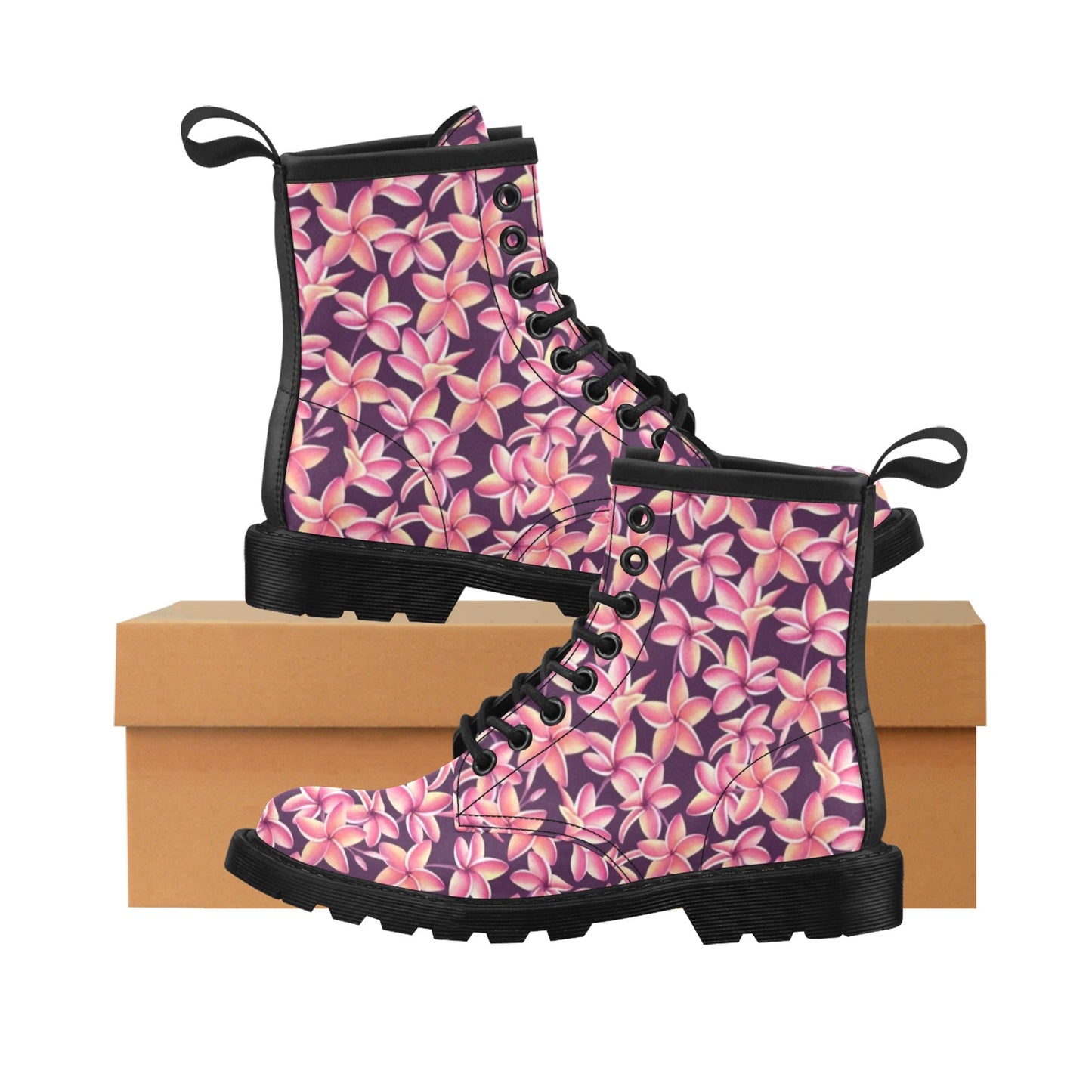 Purple Plumeria Pattern Print Design PM010 Women's Boots