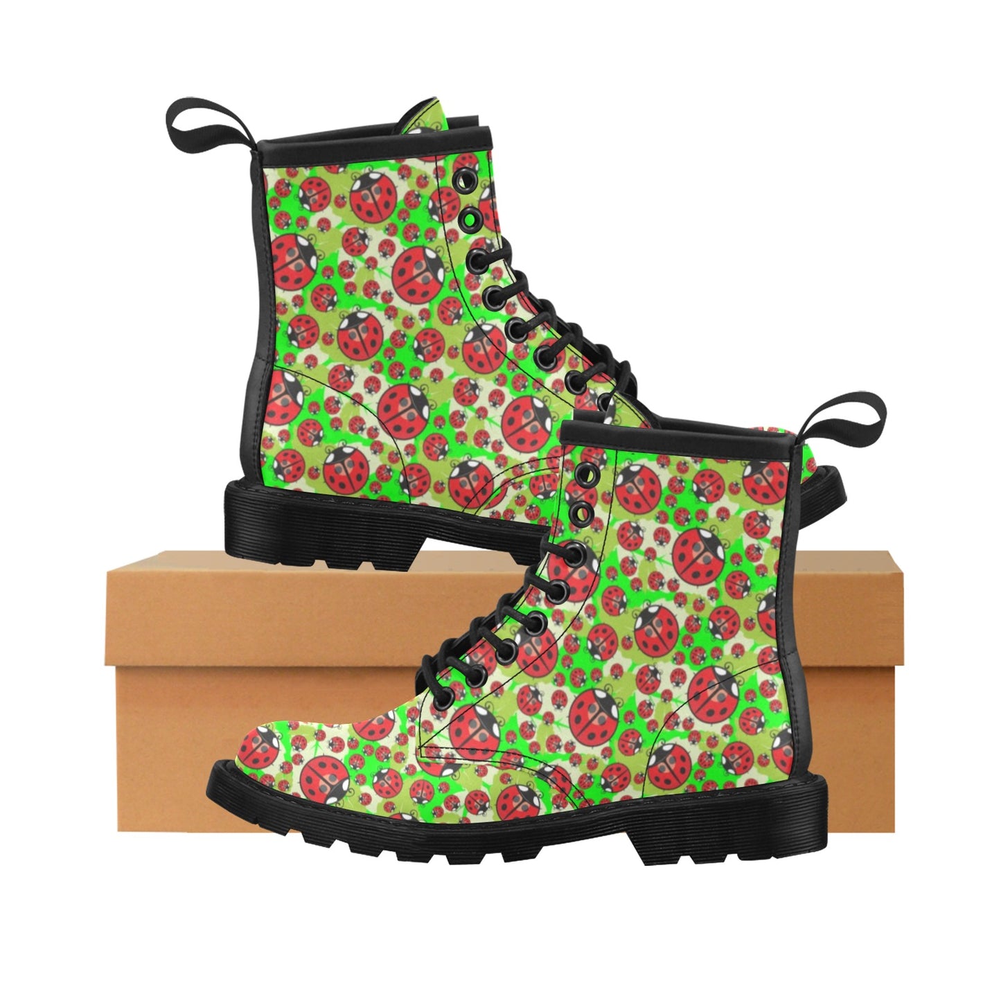 Ladybug with Leaf Print Pattern Women's Boots