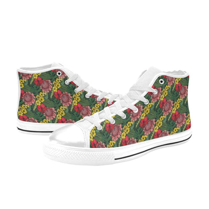 Summer Floral Print Design LKS305 High Top Women's White Shoes
