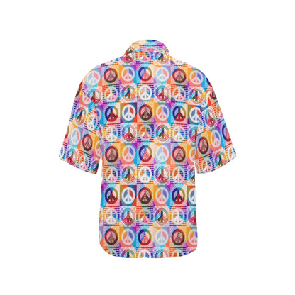 Peace Sign Patchwork Design Print Women's Hawaiian Shirt