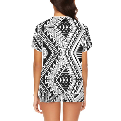 Samoan Tattoo Style Print Design LKS307 Women's Short Pajama Set