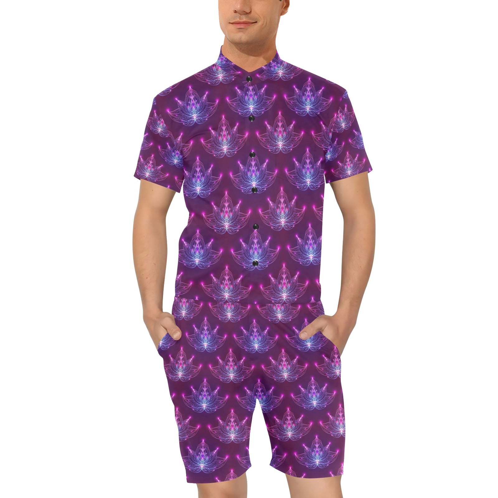 lotus Pattern Print Design LO01 Men's Romper