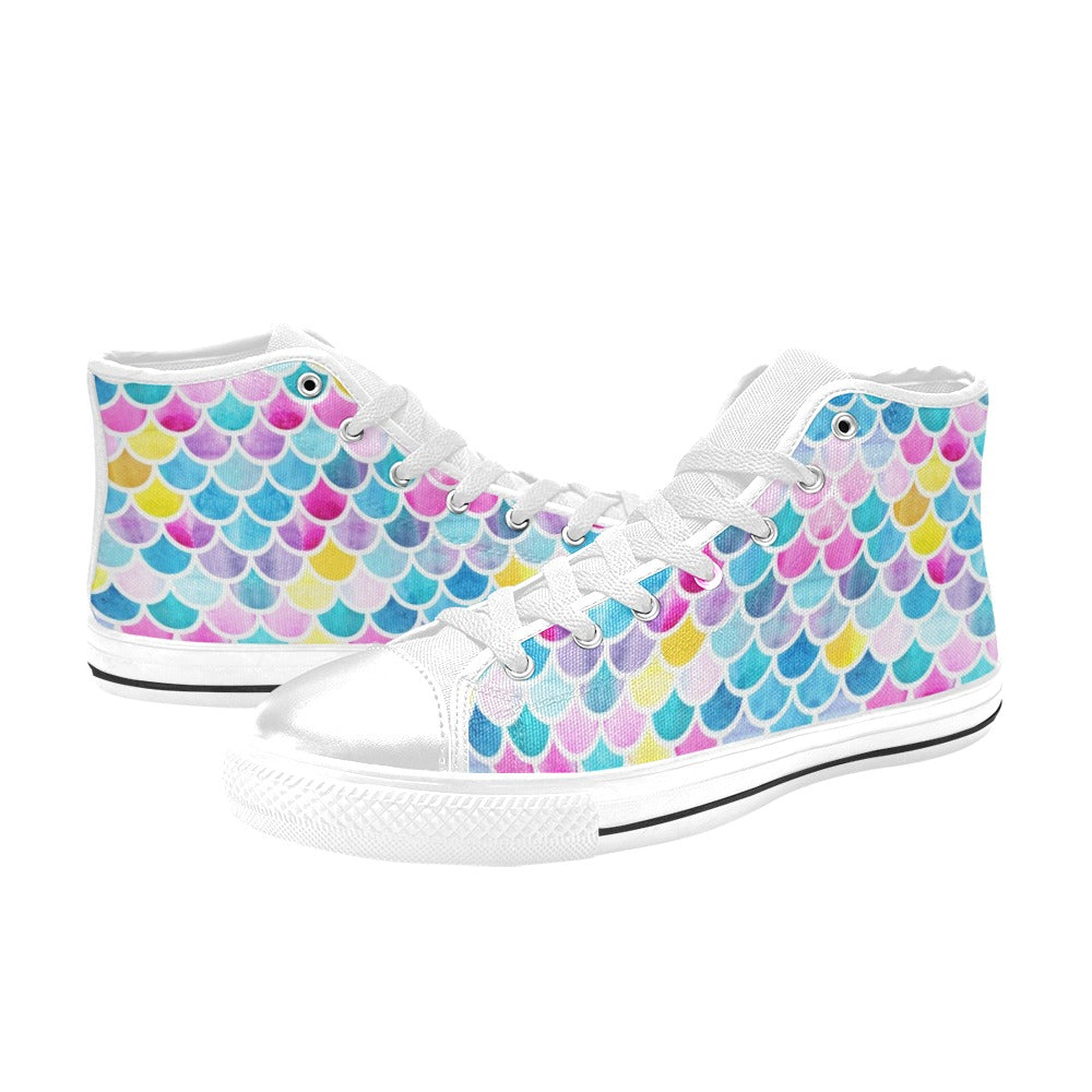 Scales Print Design LKS402 High Top Women's White Shoes
