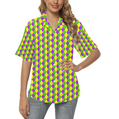 Mardi Gras Pattern Print Design 01 Women's Hawaiian Shirt