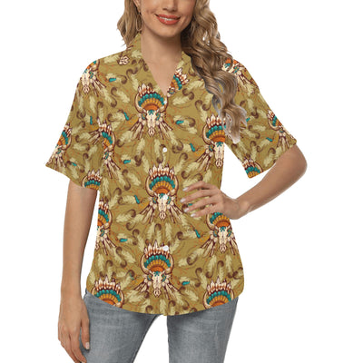 Native Indian Buffalo head Women's Hawaiian Shirt