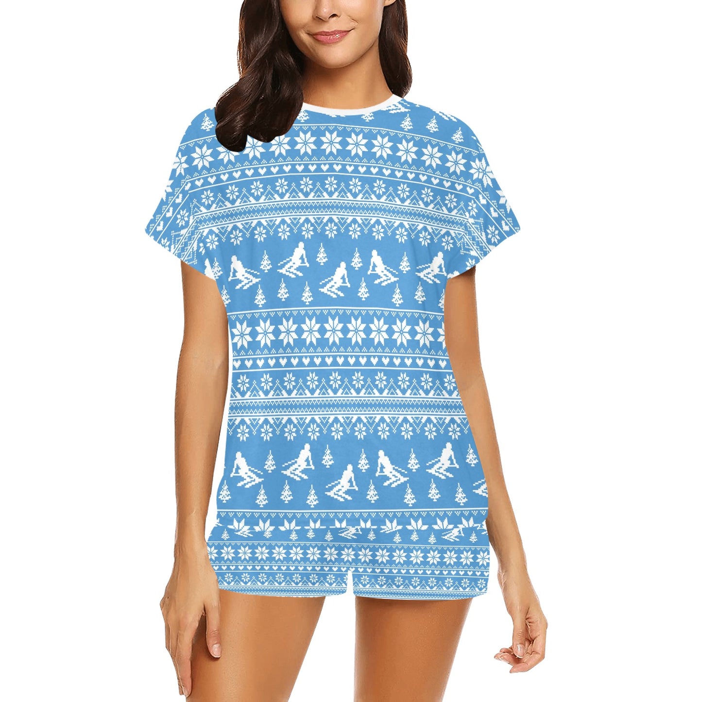 Ski Knit Pattern Print Design LKS302 Women's Short Pajama Set