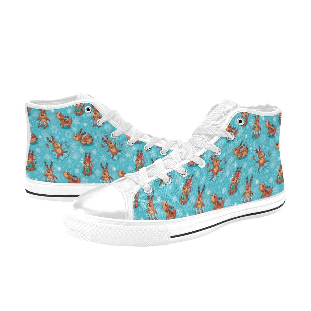 Reindeer Print Design LKS402 High Top Women's White Shoes