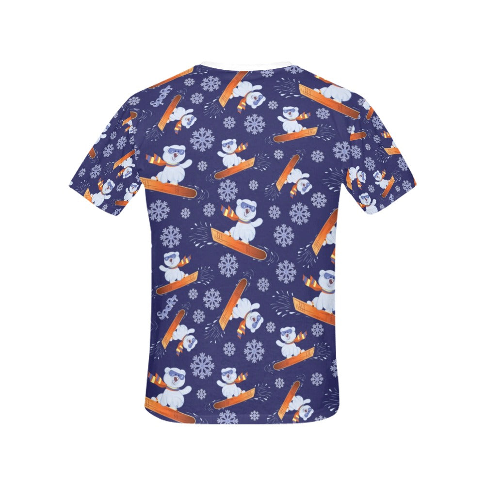Snowboard Bear Print Design LKS305 Women's  T-shirt