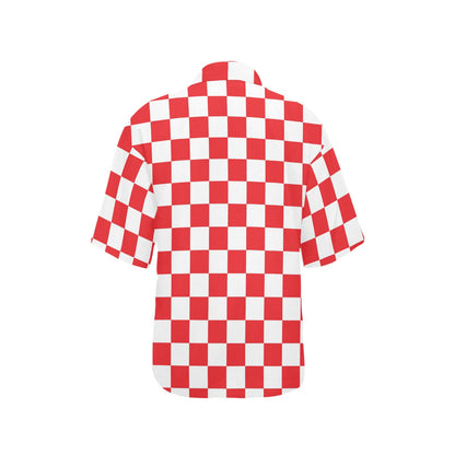 Checkered Red Pattern Print Design 04 Women's Hawaiian Shirt