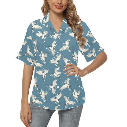 Crane Pattern Print Design 02 Women's Hawaiian Shirt