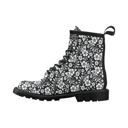 Floral Black White Themed Print Women's Boots
