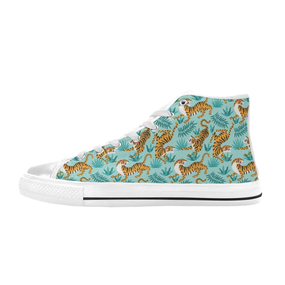 Tiger Print Design LKS304 High Top Women's White Shoes