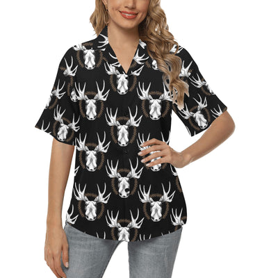 Moose Pattern Print Design 02 Women's Hawaiian Shirt