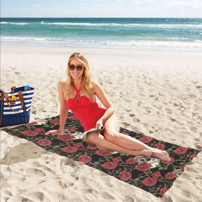 Skull And Roses Print Design LKS303 Beach Towel 32" x 71"