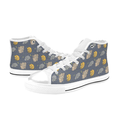 Safari Elephant Lion Print Design LKS303 High Top Women's White Shoes