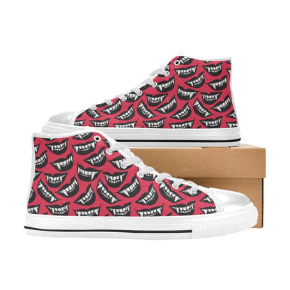Vampire Lips Print Design LKS305 High Top Women's White Shoes