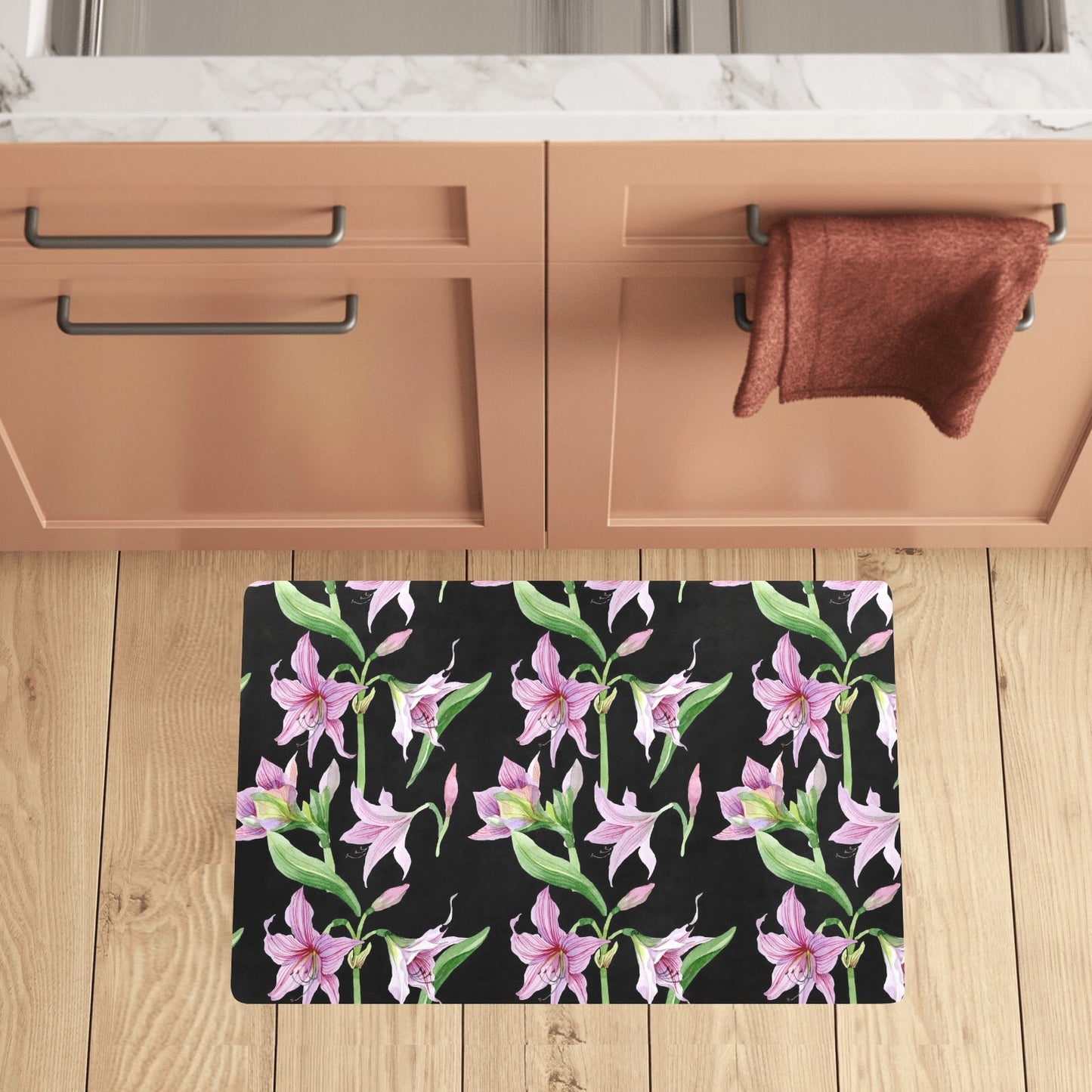 Amaryllis Pattern Print Design AL08 Kitchen Mat