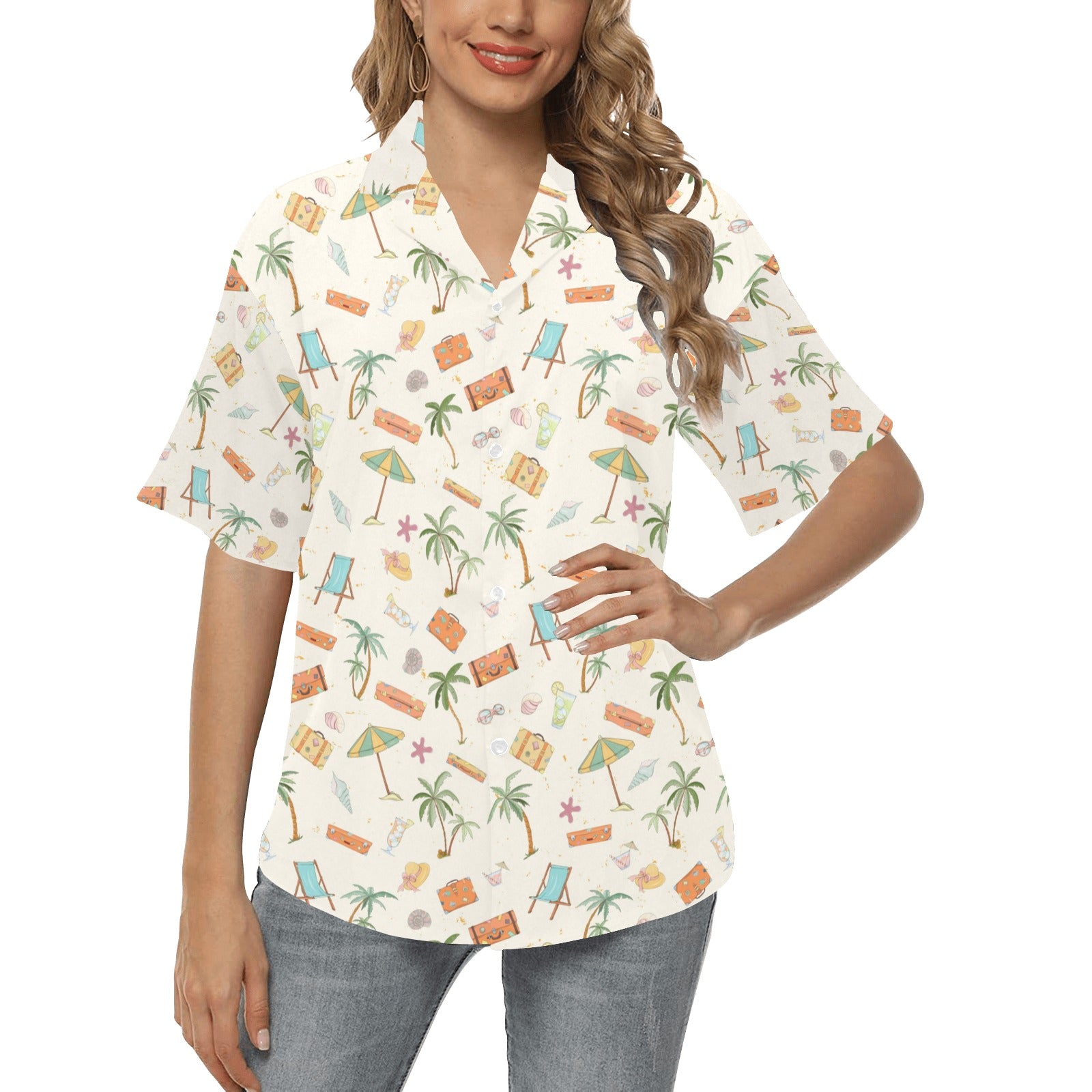 Beach Themed Pattern Print Design 05 Women's Hawaiian Shirt