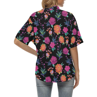 Marigold Pattern Print Design MR02 Women's Hawaiian Shirt