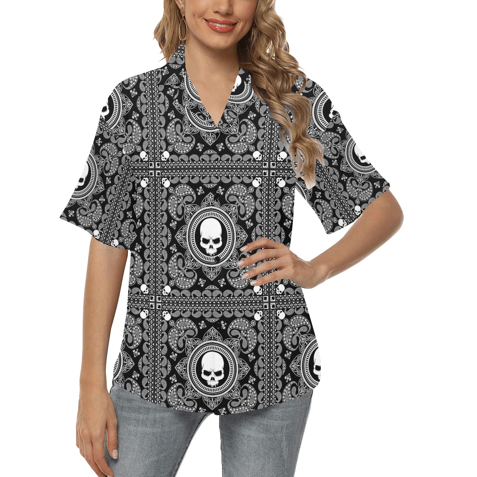 Bandana Skull Print Design LKS303 Women's Hawaiian Shirt